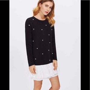 Pearl Embellished Sweater Ruffled Dress